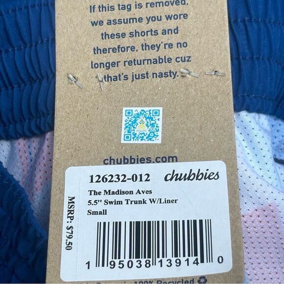 Chubbies Men's Swim Trunk 5.5” The Madison Aves W/Liner Blue Size Small - Picture 4 of 6